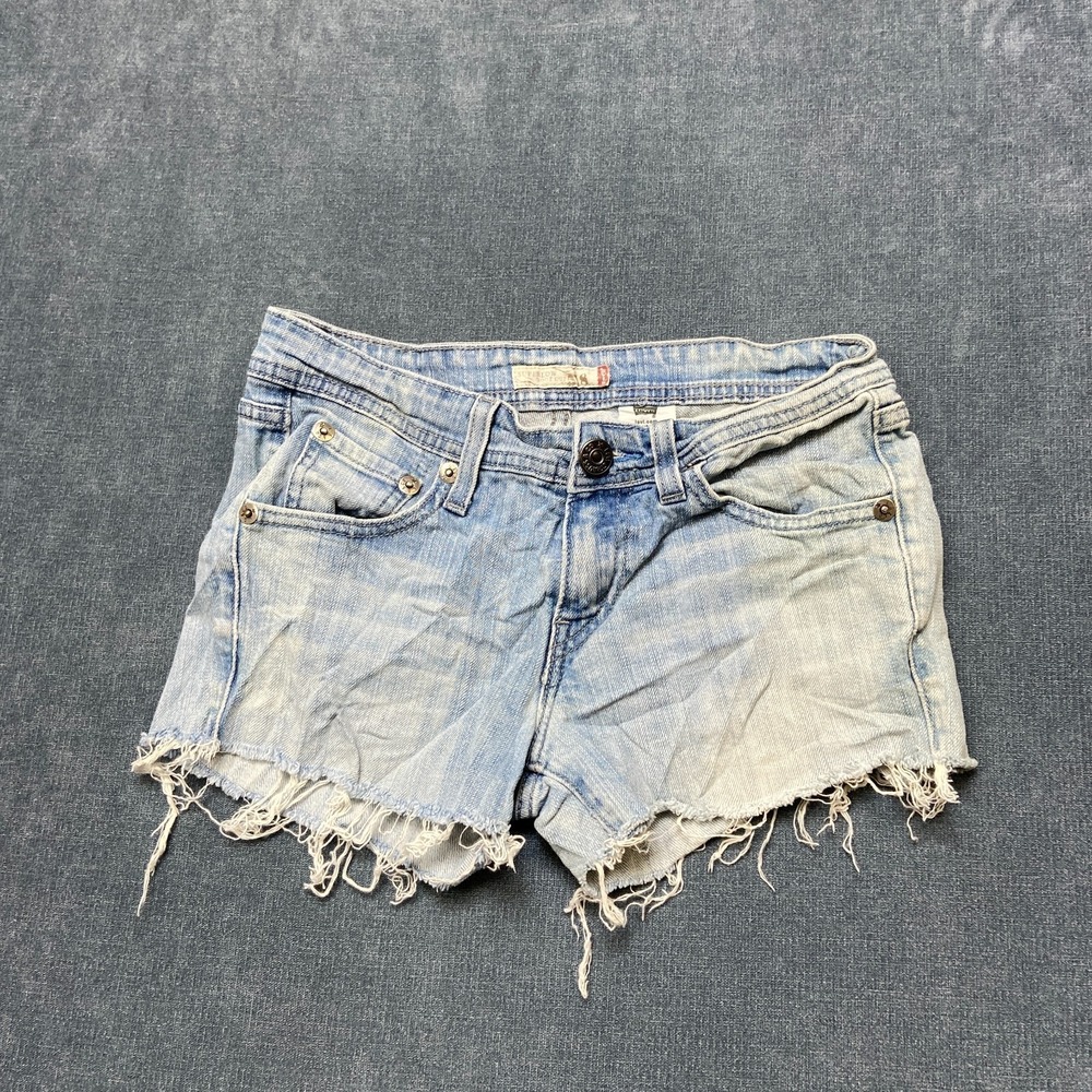 Y2K Levi's Superlow Bootcut Shorts Womens 3M Blue Denim Cotton Raw Hem Light